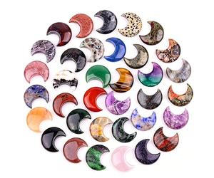 35 Pcs Crystal Moon Stones, 30 mm Natural Gemstone Crescent Moon Charms, Mixed Color Polished Pocket Stones for Crafts, Decor, Party Favors, Gifts