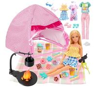 35 Pcs Doll Clothes and Camping Tent Set Compatible with Barbie, 1 Tent 1 Telescope 3 Outfits Set 1 Picnic Mat 20 Campfire and Food Sets 3 Shoes 2 Glasses, Dolls Accessories for 11.5 inch doll