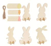 35 Pcs Easter Crafts, 5pcs 3D Bunny Wood Cutouts with 30pcs Wooden Bunny Egg Carrot Easter Ornaments, DIY Hanging Set for Easter Party Supplies Painting Arts Crafts Spring Home Garden Decor