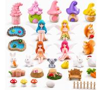 35 Pcs Mini Fairy Garden Ornaments Kit for Dollhouses and Plant Pots | Assorted fairies, animals and landscape pieces; for dollhouses, terrariums, plant pots and miniature garden projects