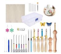 35 Pcs Punch Needle Kit, Adjustable Punch Needle Tool, Wooden Yarn Punch Needles Set, Punch Needle Embroidery Kit for Embroidery Floss Cross Stitching Beginner