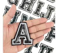 35 Pcs Sequin Iron on Letters Black and Silver Letter Patches Iron on Glitter Letters for Clothing Backpack Hats
