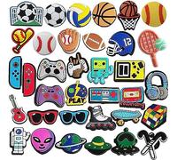 35 PCS Shoe Charms for Basketball Soccer Baseball Croc Charms, Video Game,Astronaut and Sports Croc Pins for Wristbands Shoes Charm Party Favor Accessories Gifts for Boys Teens