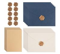 35 PCS Writing Paper and Envelopes Set with 10 Gift Envelopes and 15 A5 Writing Paper and 10 Seal Stickers Vintage Letter Envelopes Set for Birthday Wedding Invitation Greeting Cards (Blue, White)