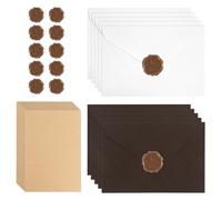 35 PCS Writing Paper and Envelopes Set with 10 Gift Envelopes and 15 A5 Writing Paper and 10 Seal Stickers Vintage Letter Envelopes Set for Birthday Wedding Invitation Greeting Cards(Brown)