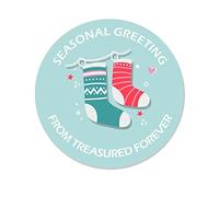 35 Personalised Christmas Cute Stickers Floral Festive Gift Tag Labels Present Circle Delivery from Santa Blue Tree - Mixed Designs (Stockings)