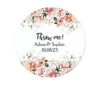 35 Personalised Confetti Wedding Stickers Sprinkle The Love, Throw me, Cone Bags Favour Luxury (Peach)