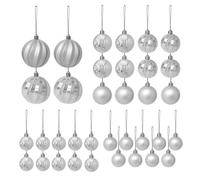 35 Piece Christmas Bauble Set - Shatterproof Red, Silver or Gold Tree Ornaments - Pre-Strung Xmas Baubles for Christmas Tree, Wreath & Garland - Mixed Sizes with Glitter, Matt & Gloss Finish (Silver)