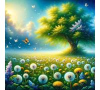 35 Piece Jigsaw Puzzle for Adults,Dandelion Field Tree 5 x 5 Inches DIY Educational Game Challenge puzzle for adults teens decoration puzzles Suitable Wall Decoration Gifts Relax