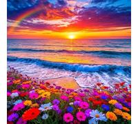 35 Piece Jigsaw Puzzle for Adults,Sunset Seaside Flowers 5 x 5 Inches DIY Educational Game Challenge puzzle for adults teens decoration puzzles Suitable Wall Decoration Gifts Relax