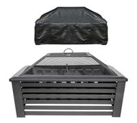 35" Square Outdoor Fire Pit, Mesh Screen Lid, Black with Water Resistant Drawstring Cover - DG238