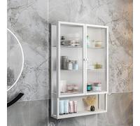 35" Tall Glass Wall Cabinet 4-Tier Floating Storage nizer with Glass Doors Metal Frame for Bathroom Kitchen & Living Room - White (60 * 15 * 90CM)