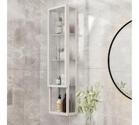 35" Tall Glass Wall Cabinet - 4-Tier Floating Storage nizer with Glass Doors Metal Frame for Bathroom Kitchen & Living Room (White 30x15x90cm/11.8x5.9x35.4in)