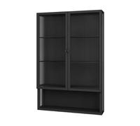35" Tall Wall-Mounted Glass Storage Cabinet 4-Tier Metal Frame nizer with Doors for Bathroom Kitchen & Living Room - Black (60x15x90CM)