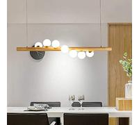 35 W Pendant Light LED Wooden Dining Room Dining Table Rectangular Design Ceiling Chandelier Modern Living Room Bedroom with White Glass Lampshade Height Adjustable Length 120 cm (White Light)