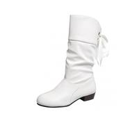 (35, White) Solid-Color Mid Heel Boots with Low Heel Breathable Ladies Girls Soft Shoes for Shopping Dating