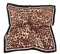 35 x 35 Women's Fashion Pattern Large Square Silk Like Hair Scarf Head Sleeping Wrap Satin Neck Bandana for Gift, Leopard Print-black Border, Medium
