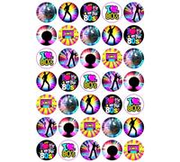35 x 80's Mix Edible Wafer or Icing Cupcake Toppers Fun Party Cake Decorations (Edible Wafer Card)