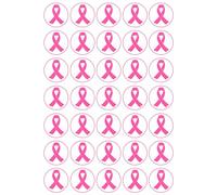 35 x Breast Cancer Ribbon Edible Wafer or Icing Cupcake Topper Fun Charity Party Cake Decorations Perfect For Brownies Cookies Muffins & More! (Edible Wafer Card)