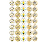 35 x First Bee-Day Edible Cupcake Toppers - Wafer Card or Icing - First Birthday Themed Party Decorations Perfect For Brownies Cookies Muffins & More! (Edible Wafer Card)