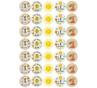 35 x First Trip Around the Sun Edible Cupcake Toppers - Wafer Card or Icing - First 1st Birthday Themed Party Decorations Perfect For Brownies Cookies Muffins & More! (Premium Icing Sheet)