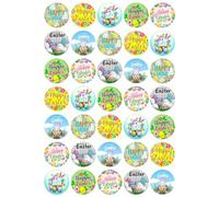 35 x Happy Easter Party Pack Edible Wafer or Icing Cupcake Topper Fun Colourful Party Cake Decorations Perfect For Brownies Cookies Muffins & More!… (Edible Wafer Card)