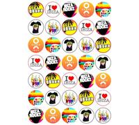 35 x Ibiza Party Mix Edible Wafer or Icing Cupcake Toppers Nightclub Themed Party Cake Decorations Perfect For Brownies Cookies Muffins & More! (Premium Icing Sheet)