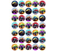 35 x Monster Truck Mix Edible Wafer Card Cupcake Toppers Cake Party Decorations