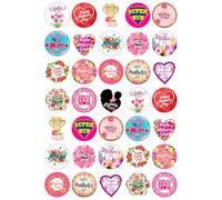 35 x Mother's Day Party Pack - Edible Wafer or Icing Cupcake Toppers Mum Mummy Celebration Party Cake Decorations Perfect For Brownies Cookies Muffins & More! (Premium Icing Sheet)
