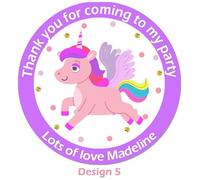 35 x Personalised Unicorn Mixed Birthday Stickers for Party Thank You Sweet Cone Bags Labels 3.7cm