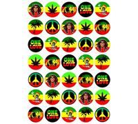 35 x Reggae Rasta Mix Edible Wafer or Icing Cupcake Toppers Fun Weed Themed Party Cake Decorations Perfect For Brownies Cookies Muffins & More! (Premium Icing Sheet)