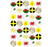 35 x St David's Day Party Pack Edible Wafer or Icing Cupcake Toppers Welsh Wales Party Cake Decorations Perfect For Brownies Cookies Muffins & More! (Premium Icing Sheet)
