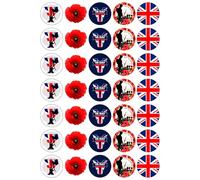 35 x VE Day Party Pack Edible Cupcake Toppers - Wafer Card or Icing - Army War Celebration Themed Party Decorations Perfect For Brownies Cookies Muffins & More! (Edible Wafer Card)
