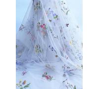 35"x51" Elegant White Lace Fabric Tulle Fabric by Yard Colorful Floral Embroidery Soft Tulle Mesh for DIY Dresses Wedding Gown and Fashion Design (White, 1 Yard(35x51in)
