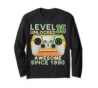 35 Year Old Level 35th Unlocked Birthday Gamer Since 1990 Long Sleeve T-Shirt