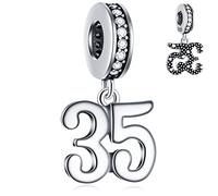 35 Years Anniversary Dangle Charms fits Pandora Valentines Day Bracelet, 925 Sterling Silver 35th Birthday Pendant Beads with CZ, Number 35 Bday Gifts for Wife/Bride/Lover