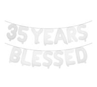 35 Years Blessed Multicolor Glitter Balloon Banner, 35th Birthday/Wedding Anniversary Party Decorations Bunting Sign Backdrops (35 YEARS BLESSED White)