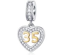 35 Years Old Anniversary Charms fit Pandora Valentines Bracelet, 18K Gold Plated Number 35 Dangle, 925 Sterling Silver 35th Birthday Heart Pendant Beads with CZ, Gifts for Daddy/Girl/Mama