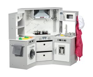350-148V00GY AIYAPLAY Kids Corner Kitchen, Toy Play Kitchen, Role Play Toddler Kitchen with Running Water, Lights, Sounds, Apron and Chef Hat, Water Dispenser, Sink, Utensils, Ages 3-6 Years, Grey