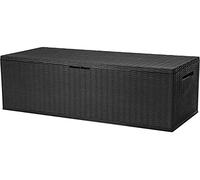 350L Garden Storage Box | Black Plastic Storage Crate with Hinged Lids