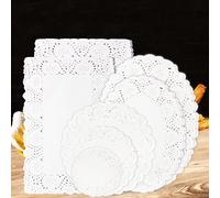 350 PCS Disposable Doilies Paper Lace Assorted Size Food Grade Decorative Placemats Add Elegance to Serving Tray Plates, Coffee, Cake, Desert, Table, Tableware Decoration (Round Rectangle Oval White)