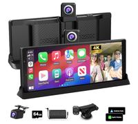 【350° Rotatable Lens】10.26''Wireless Apple CarPlay Screen for Car & 4K Dash Cam Portable Android Auto Car Stereo, Car Audio Receivers 1080P Backup Camera, Bluetooth/GPS Navigation/AirPlay/Googel/Siri