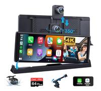 【350° Rotatable Lens】4K Car Play Screen Car Tablet Pro Max 2025 & 10.26'' Wireless Apple & Android Auto Screen, Apple CarPlay Screen with Dash Cam GPS Navigation Voice Control 64G TF Card Bluetooth