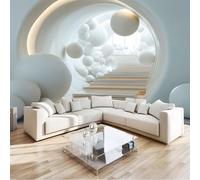 350 x 256 cm Non-Woven 3D Wallpaper Roll Mural Papel De Parede, Simple Sphere Tunnel Wallcoverings for Bedroom Living Room TV Backdrop - Grey