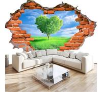 350 X 256 Cm Panoramic Wallpaper Heart Shaped Brick Wall, Murals Fields Grasslands for Kids Boys Girls White Premium Non-Woven Wallpaper for Bedroom Living Room Tv Backdrop Office Decoration