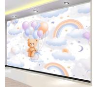 350 X 256 Cm Panoramic Wallpaper Rainbow Little Bear, Murals Clouds Hot Air Balloon for Kids Boys Girls Multicolor Premium Non-Woven Wallpaper for Bedroom Living Room Tv Backdrop Office Decoration