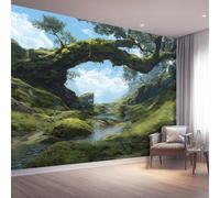 350 X 256 Cm Photo Wallpaper Fantasy Premium Wall Mural Poster - Green Old Trees Streams Non-Woven Large Decorative Wallpaper for Children's Room Living Room Home