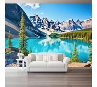 350 X 256 Cm Photo Wallpaper Nordic Style Premium Wall Mural Poster - Blue Lake Mountains Non-Woven Large Decorative Wallpaper for Children's Room Living Room Home