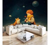 350 x 256 cm Wall Murals, Green Cute Planet Boy Fox Rose Non-Woven Mural Paste the Wall Covering, Large Photo Wallpaper for Living Room Bedroom Kitchen Office Kids
