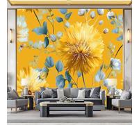 350 x 256 cm Wall Murals, Orange Color Countryside Dandelions Eucalyptus Leaves Non-Woven Mural Paste the Wall Covering, Large Photo Wallpaper for Living Room Bedroom Kitchen Office Kids